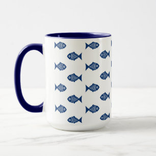 Scandinavian Blue Fish Pattern Mug