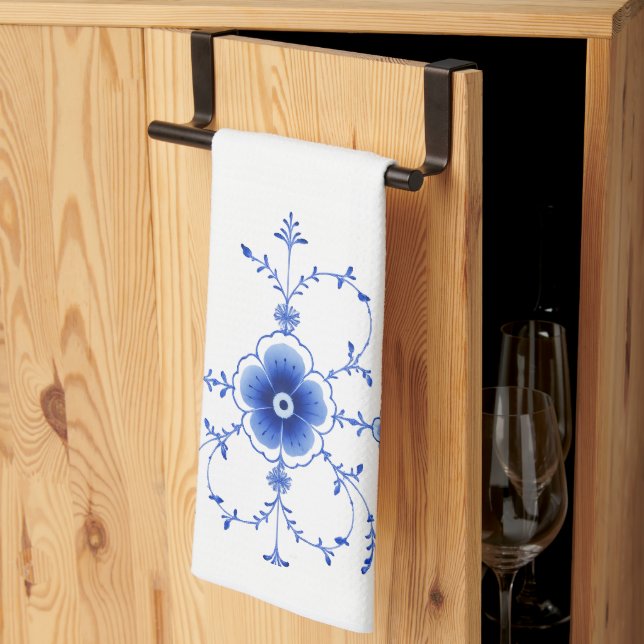 Scandinavian Blue Floral Kitchen Towel (Thirds Fold)