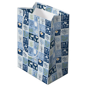 Scandinavian Blue Floral Modern Nordic Botanical Medium Gift Bag