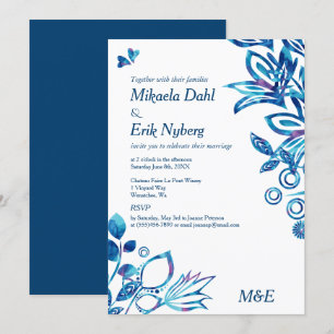 Scandinavian Blue Pattern Wedding Invitation