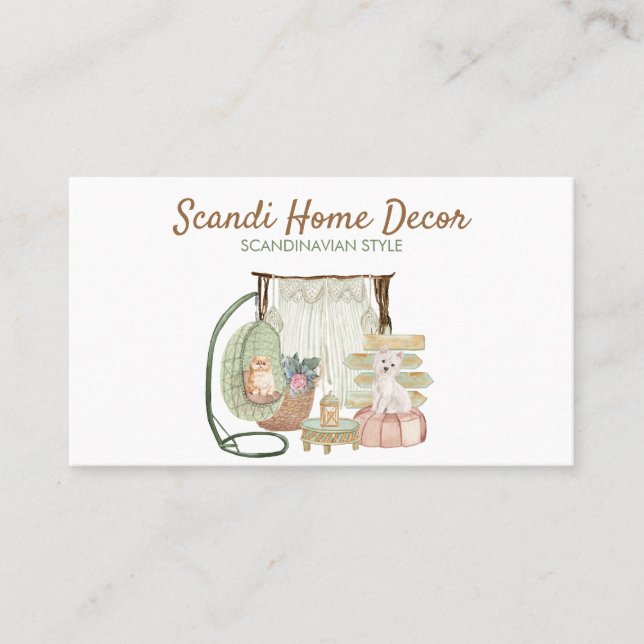 Scandinavian Boho Decor Cat Dog Nordic New Home Business Card (Front)