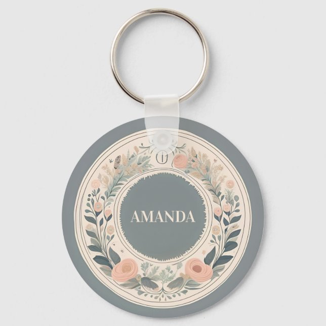 Scandinavian Boho Floral Key Ring (Front)