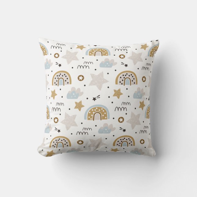 Scandinavian Boho Rainbow with stars  Cushion (Front)