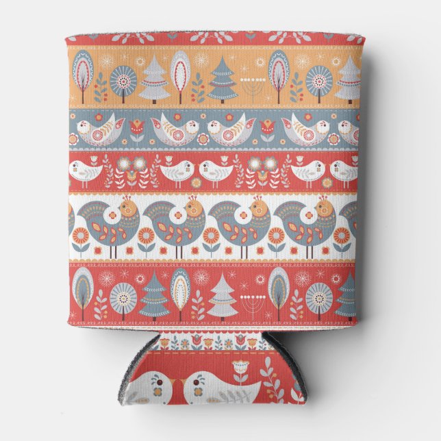 Scandinavian borders: vintage textile design. can cooler (Front)