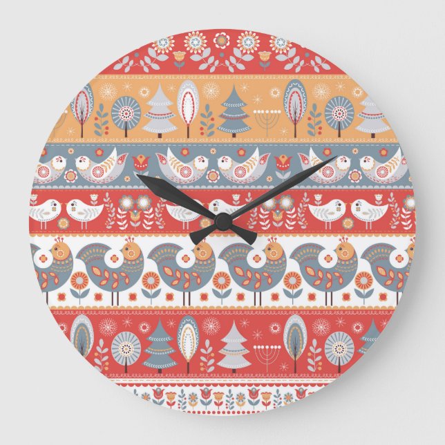 Scandinavian borders: vintage textile design. large clock (Front)