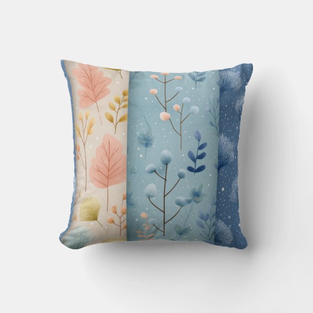 Scandinavian Botanical Winter Panels Throw Pillow (Front)