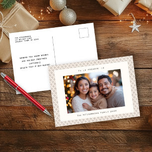 Scandinavian Brown & White Photo Holiday Postcard