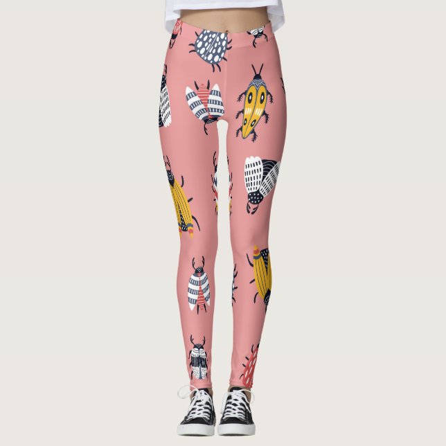 Scandinavian Bugs Beetles Childish Pattern Leggings (Front)