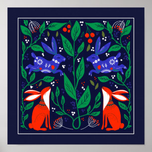 Scandinavian Bunny Flower Garden Poster