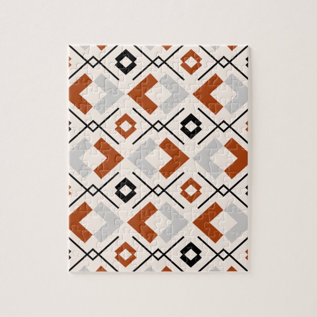 Scandinavian burnt orange grey and beige geometric jigsaw puzzle (Vertical)