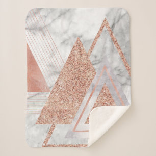 scandinavian chic rose gold geometric white marble sherpa blanket
