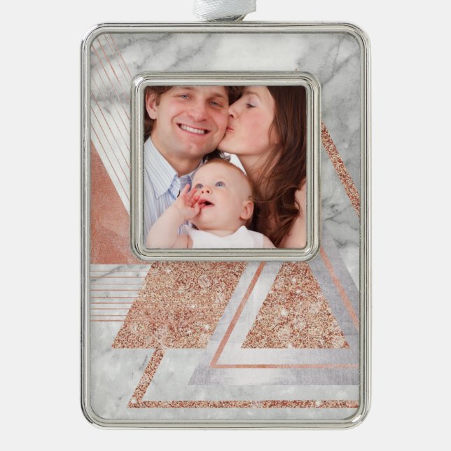 scandinavian chic rose gold geometric white marble silver plated framed ornament (Front)