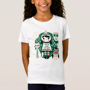 Scandinavian Children Art,Green, Folk Scandinavian T-Shirt