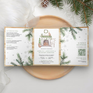 Scandinavian Christmas All in One QR Code Wedding Tri-Fold Invitation