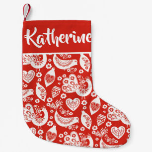 Scandinavian Christmas Bird Pattern - Personalised Small Christmas Stocking