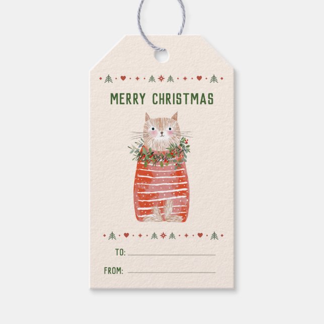 Scandinavian Christmas Cat Gift Tags (Front)