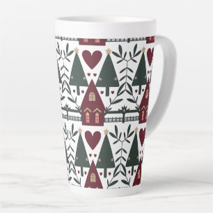 Scandinavian Christmas Cottage Pattern Latte Mug
