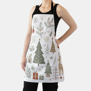 Scandinavian Christmas Deer and Winter Woodland Apron