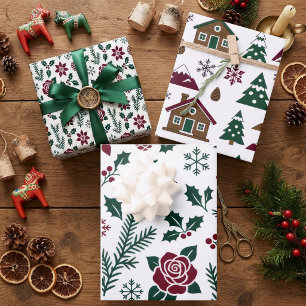Scandinavian Christmas Folk-Art Alpine Reindeers  Wrapping Paper Sheet
