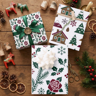 Scandinavian Christmas Folk-Art Alpine Reindeers Wrapping Paper Sheet