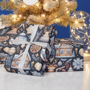 Scandinavian Christmas Folk Art  Wrapping Paper