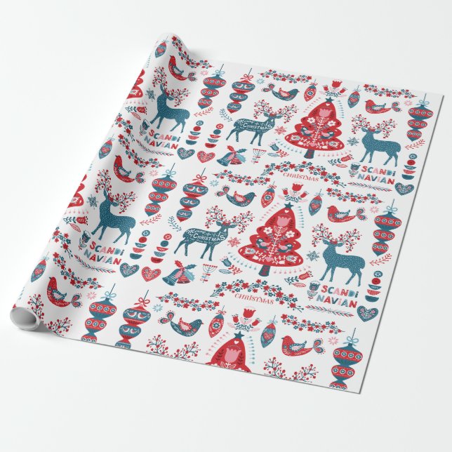 scandinavian christmas folk art  wrapping paper (Unrolled)