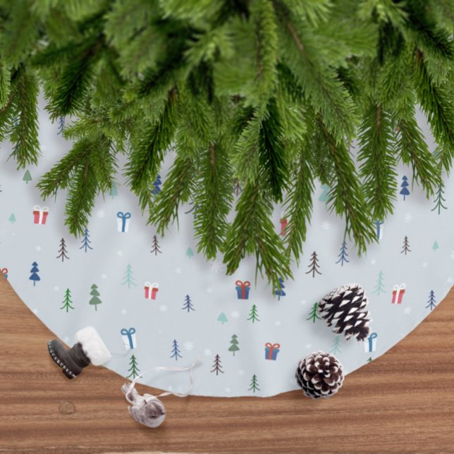 Scandinavian Christmas forest with snow  Brushed Polyester Tree Skirt (Elegant icy blue Scandinavian fir forest Christmas tree skirt)