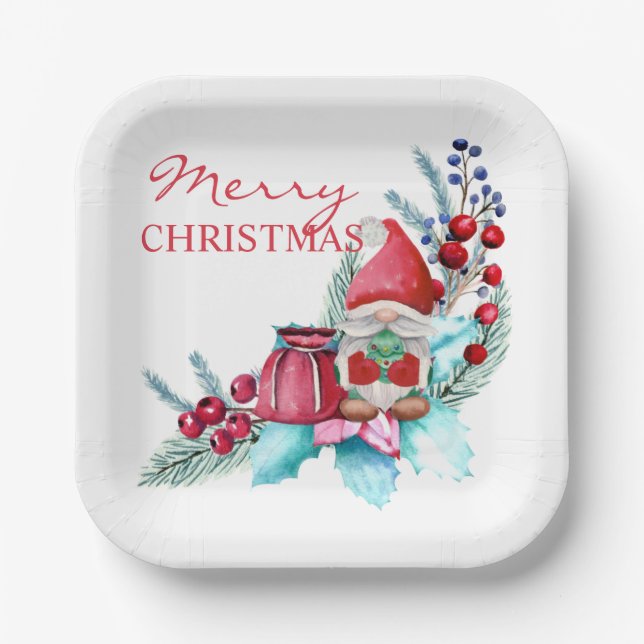 Scandinavian Christmas Gnome  Paper Plate (Front)