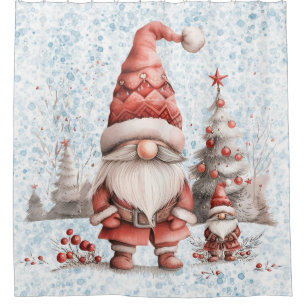 Scandinavian Christmas Gnome Red Berries Shower Curtain