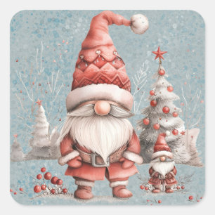 Scandinavian Christmas Gnome Red Berries Square Sticker