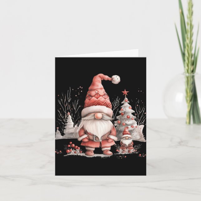 Scandinavian Christmas Gnome Red Berries T Shirt  Card (Front)