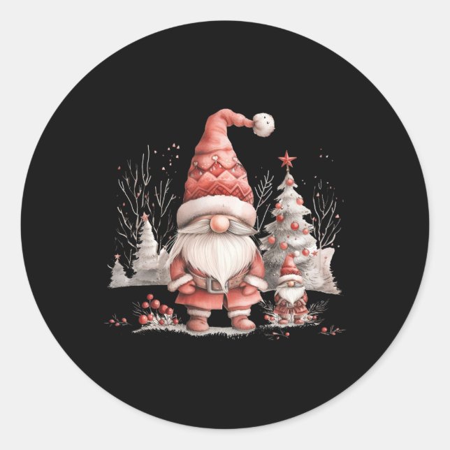 Scandinavian Christmas Gnome Red Berries T Shirt  Classic Round Sticker (Front)