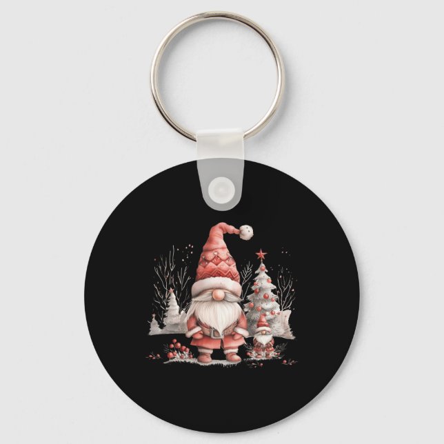 Scandinavian Christmas Gnome Red Berries T Shirt  Key Ring (Front)