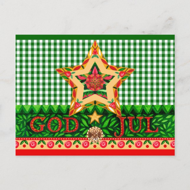 Scandinavian Christmas God Jul Greetings Holiday Postcard (Front)