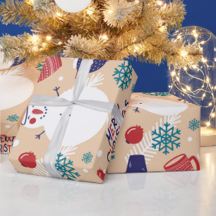 Scandinavian Christmas Holiday Snowman Merry Cup Wrapping Paper