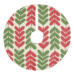 Scandinavian Christmas Leaves in Retro Colours Faux Linen Tree Skirt