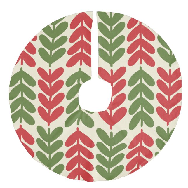 Scandinavian Christmas Leaves in Retro Colours Faux Linen Tree Skirt (Front)