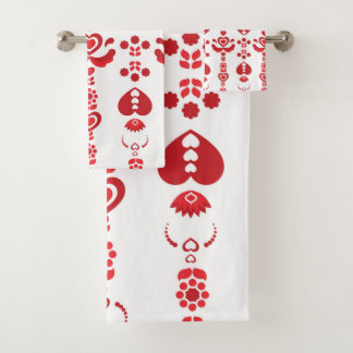 Scandinavian Christmas Modern Rosemaling Pattern Bath Towel Set