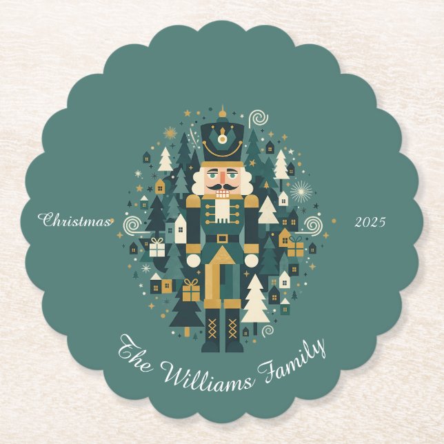 Scandinavian Christmas Nutcracker Paper Coaster (Front)