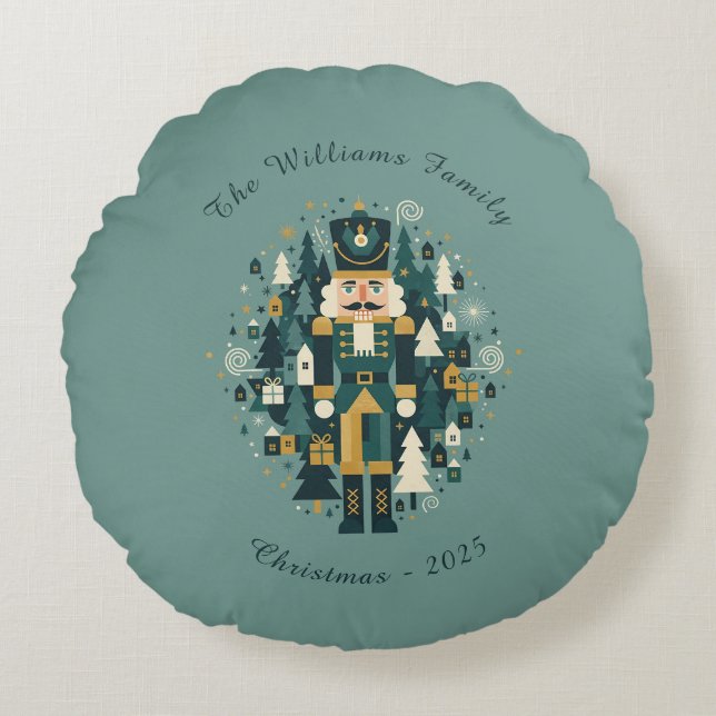 Scandinavian Christmas Nutcracker Round Cushion (Front)