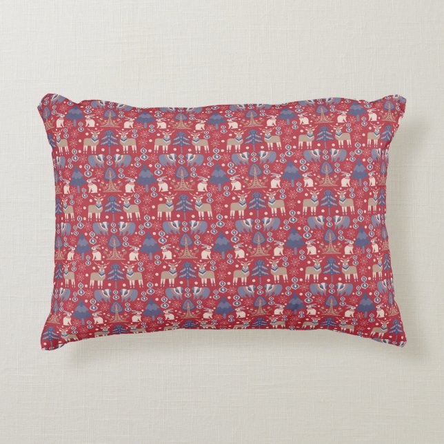 Scandinavian Christmas pattern, folk art red navy Decorative Cushion (Front)