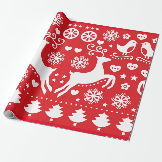 SCANDINAVIAN CHRISTMAS PATTERN GIFT WRAPPING PAPER (Unrolled)