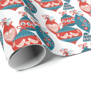Scandinavian Christmas Pattern Red White and Blue Wrapping Paper
