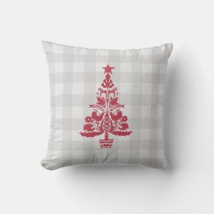 Scandinavian Christmas Red Nordic Tree Check Cushion