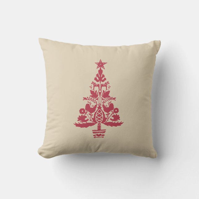 Scandinavian Christmas Red Orange Nordic Tree Cushion (Front)