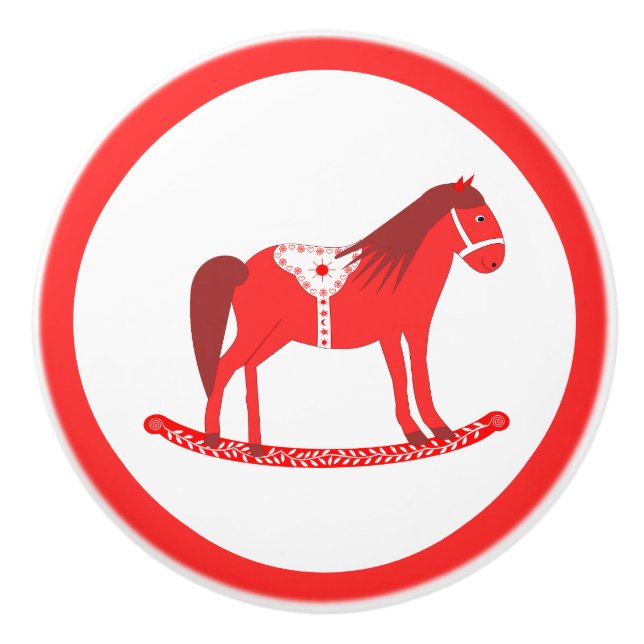 Scandinavian Christmas Rocking Horse Ceramic Knob (Front)