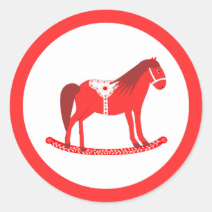 Scandinavian Christmas Rocking Horse Classic Round Sticker