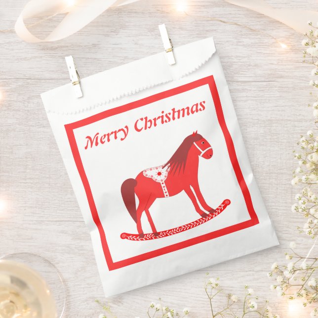 Scandinavian Christmas Rocking Horse Custom Favour Bags (Clipped)