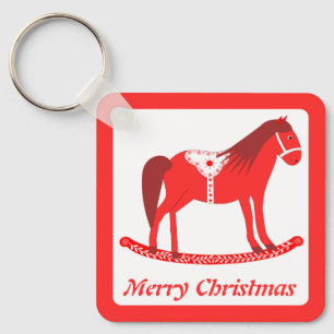 Scandinavian Christmas Rocking Horse Custom Key Ring