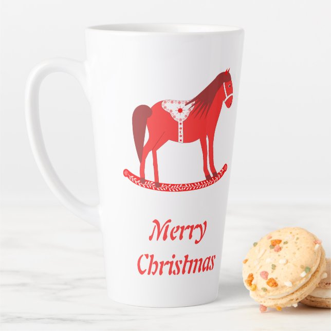 Scandinavian Christmas Rocking Horse Custom Latte Mug (In Situ)